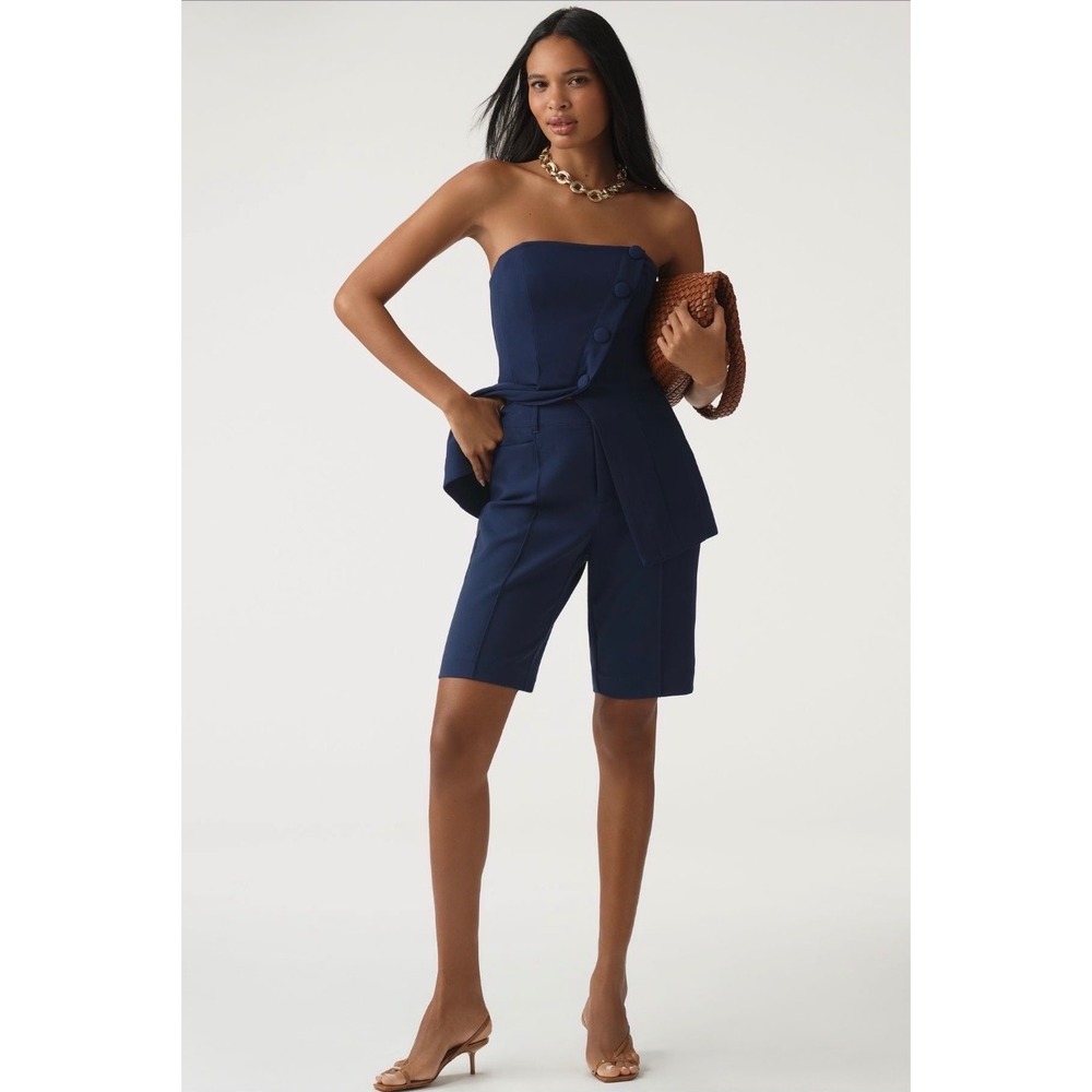NWT Maeve Anthropologie Navy Blue Slim Long Shorts‎ Size 0 High Rise